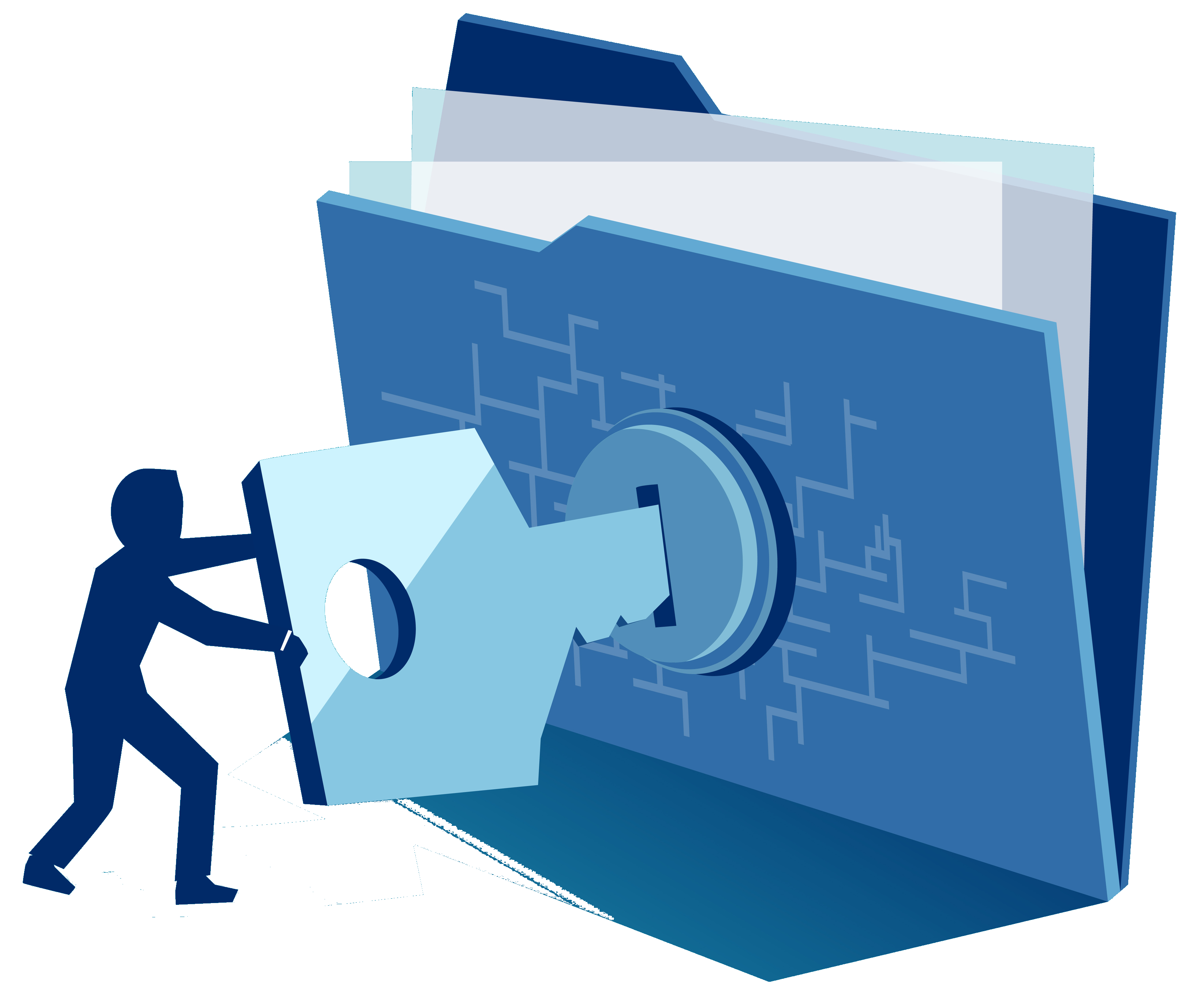 Man turning key to unlock a folder